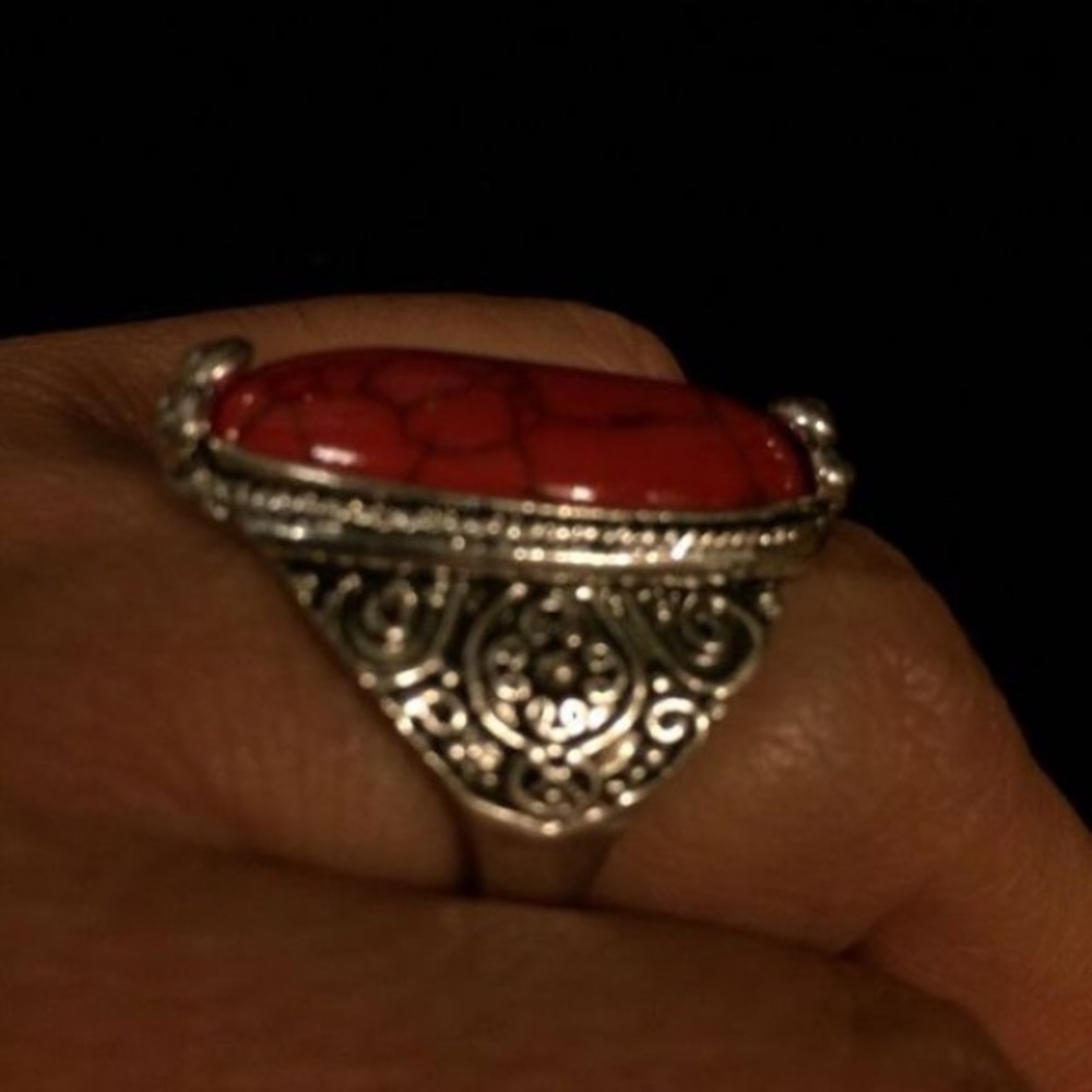 Red Simulated Turquoise Ring - Picture 4 of 4